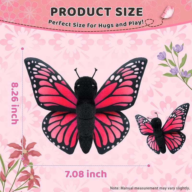 JUSTQUNSEEN 8-Inch Realistic Butterfly Stuffed Animal Plush Toy, Soft Stuffed