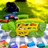 Dinosaur Car Transporter Truck Toy with Launcher & Slide-Out Track