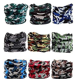 Dakott Camoflauge 9PCS Seamless Bandanas Headband Scarf Headwrap Neckwarmer Cover & More – 12-in-1 Multifunctional for Music Festivals, Raves, Riding, Outdoors