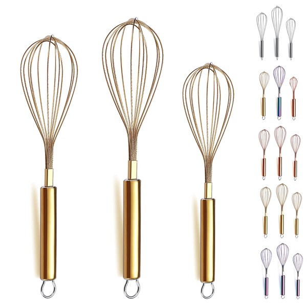 Golden Whisk,Kyraton stainless steel whisk 8", 10", 12" 3 pieces,Titanium