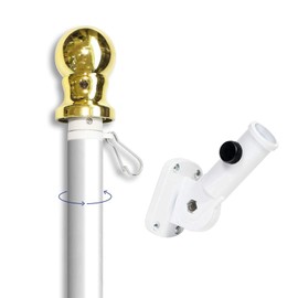 Flagpole or Flag Pole Kit | Spinning & Tangle Free | Heavy Duty | Wind Resistant and Rust Free | Wall Mount Flag Pole | Silver Pole (Flag Sold Separately)