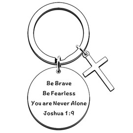 JMIMO Christian Keyring Inspirational Gifts Bible Verse Keychain Inspirational Cross Keyring Religious Gifts Be Brave Be Fearless You are Never Alone Joshua 1:9