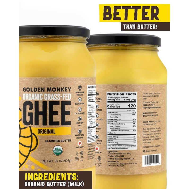 GOLDEN MONKEY Organic Ghee Butter – Grass Fed Clarified Butter