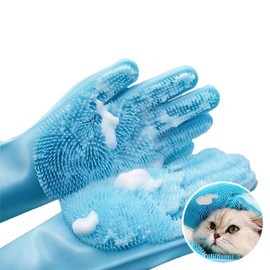 NyyGlykys Pet Grooming Gloves Dog Bath Dog Shampoo Whisk Cat Grooming Brushing Bath Brush Massage Brush Hair Loss Grooming Gloves for Cats Dogs Pet Bite Gloves Pet Bath Supplies (Blue)