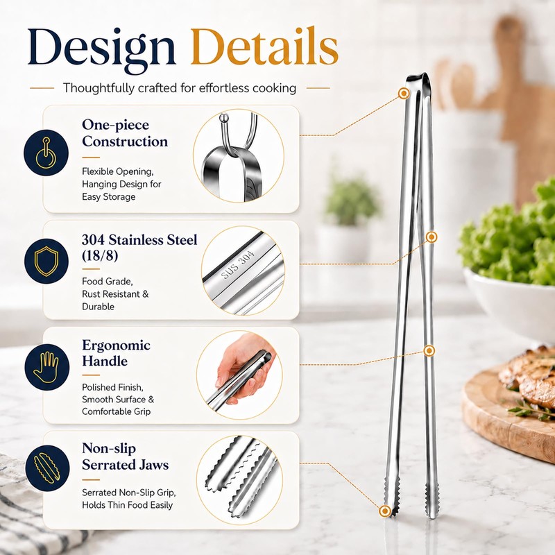 Foyohaven Stainless Steel Kitchen Tongs Set of 3, 6-11.5in Non-Slip