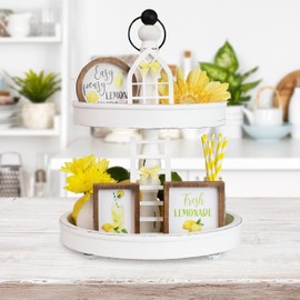 The Ultimate Farmhouse Tiered Tray Decor Set - Beautiful Year Round Seasonal & Holiday Decoration Bundle - The Perfect Lemon, 4th of July, Summer and Spring Centerpiece Design for Home & Kitchen Decor