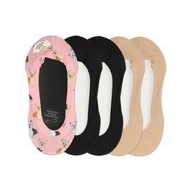 MeMoi Women's 5 Pair Pack Dog Fine Edge No Show Liner Socks Pink Icing One Size