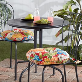 South Pine Porch Outdoor 15-inch Round Bistro Chair Cushion, Set of 2, Aloha Red Floral
