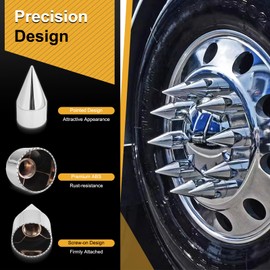 HQALTY 40Pcs Lug Nut Covers 33mm x 4 1/4" Spike Nut Covers ABS Chrome Plastic Screw On Pointed Nut Cover Caps for Semi Trucks