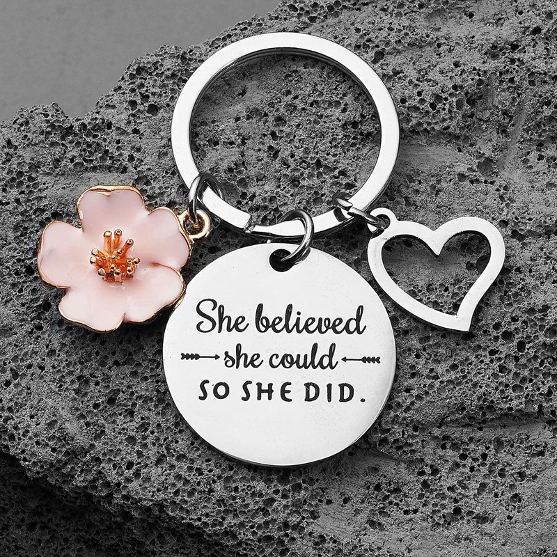 WOXOW Inspirational Keychain, She believes she could so she did