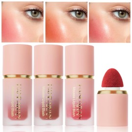 3PCS Matte Cream Blush Soft Lightweight Liquid Blush for Cheeks Natural Looking Color Long-Wearing Smudge Proof Pink Liquid Blusher Makeup (#04+05+06)