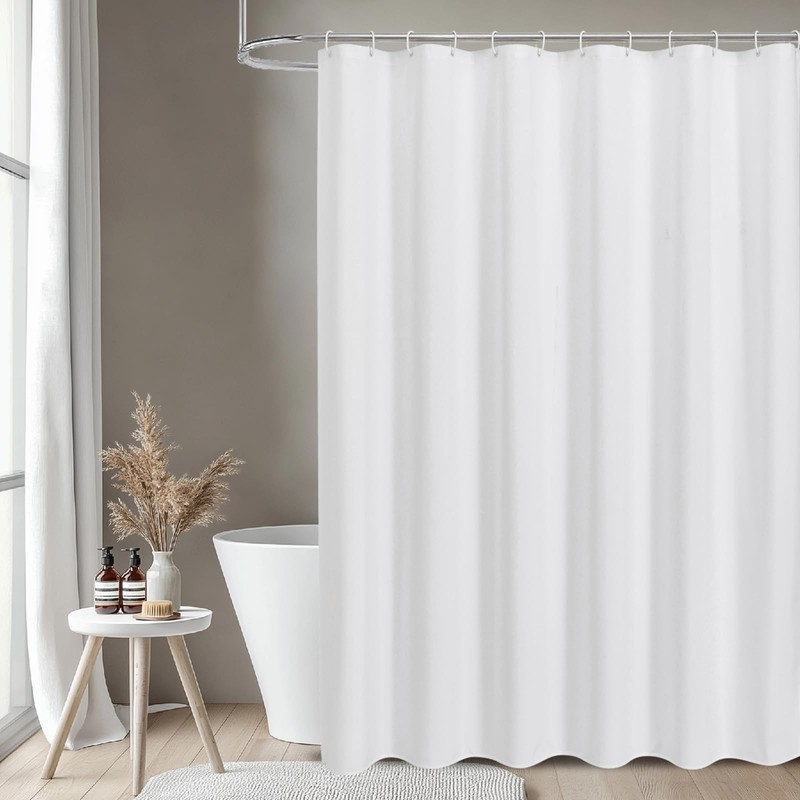 THAIGEE 2-in-1 Waterproof Fabric Shower Curtain or Liner,Linen Textured,Breathable TPU