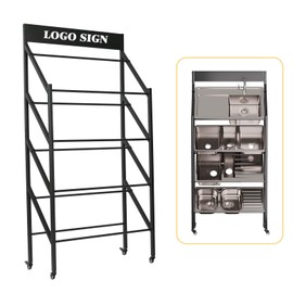 WYJREES Washing Hand Basin Display Rack, Free Standing Commercial Kitchen Sink Sample Stand with Wheels, Movable Double Slot Sink Storage Rack for Commercial Sites, Market Washbasin Storage Shelve