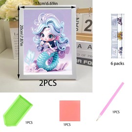 2 Set 5D Diamond Painting Kits with Picture Frame, BOSOIRSOU 20x17cm Mermaid Diamond Art Painting Kits Full Drill Diamond Dot Paintings for Adults Kids Beginners Home Wall Decor