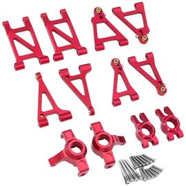 MJX Hyper Go 14303 14302 14301 Metal Steering Cup/Shock Tower Brackets/Front Rear Upper Low Swing Arm for 1/14 RC Upgrade Parts (Red)