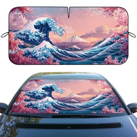Anime Cherry Blossoms Car Front Window Sun Shield Great Wave Mount Fuji Heatshield Front Window Car Sun ​Shade Windshield Rays Sun Shade Visor Protector for Car Sedan Truck SUV Accessories