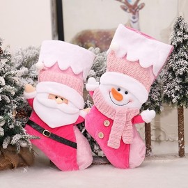 GISELA D Pack of 2 Pink Christmas Stockings for Filling, Santa Stocking for Children and Adults, Christmas Decoration for Hanging
