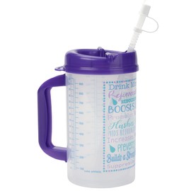 Drink Water Tracking Hospital Cup for Daily Intake Measuring with Straw, 32 oz Mug with Lid (Purple)