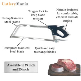 Cutlery Mania Stainless Steel Handheld Meat Saw (19 inch) | Professional Meat and Bone Cutting Tool | Corrosion-Resistant | Ergonomic Handle | Great for At Home Game and Livestock Processing