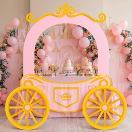 HunnmingRe 5.2FT Princess Party Table Decoration with Carriage Cardboard Cutout 72 x 30 Inch Table Cover Banner Princess Party Photo Booth Props Wheels Decor for Birthday Backdrop Background Supplies