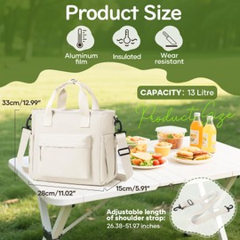 HPLQQ Insulated Lunch Bag, Leakproof Lunch Box for Women Men, Portable Tote Bag Thermal Cooler Lunch Container with Adjustable Strap for Adult/Kids for Work, School, Picnic, Outdoor, BBQ,A3-Beige