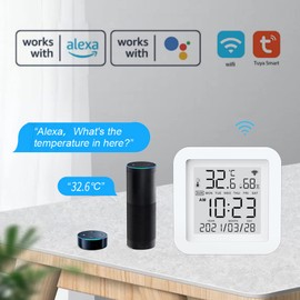 Splenssy Tuya WiFi LCD Display USB Power Intellgient Sensors ℉/℃ Switch Time/Date/Temperature/Humidity Display Home Intelligent Linkage Sensors Compatible with Alexa and Google Home