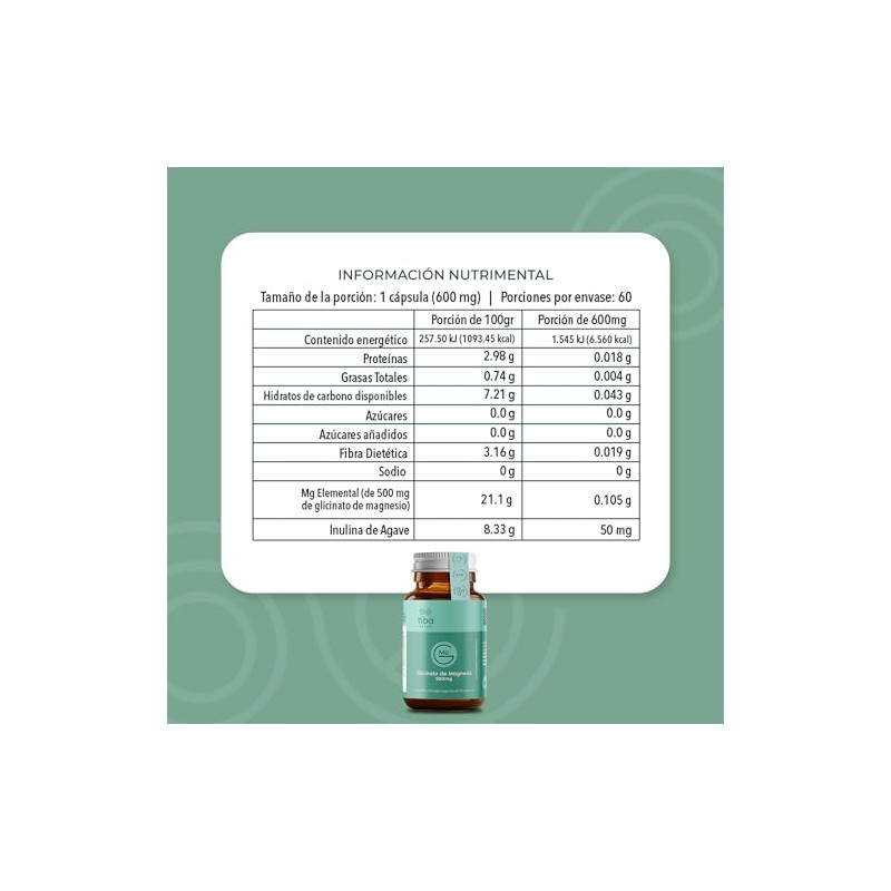 Glicinato de Magnesio 500mg Cápsulas Veganas TIBA SALUD