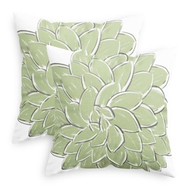CaliTime Throw Pillow Cases Pack of 2 Cozy Fleece Hand-Painted Vintage Dahlia Floral Decorative Cushion Covers for Couch Bed Sofa Farmhouse Decoration 18 X 18 Inches Sage Green Grey
