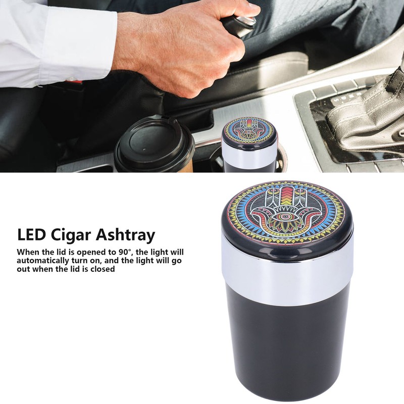 Car Ashtray Smokeless Blue LED Ashtray Cup Holder with Double