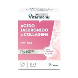 Acido Ialuronico e Collagene - Integratore anti-age - Per pelle più elastica, compatta e luminosa - Collagene Integratore - Con Vitamina A, Vitamina C, E - Confezione da 30 capsule - Vitarmonyl