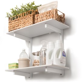 Delta Cycle & Home 2-Tier Floating Shelves For Wall 36 Inches Long with Metal Brackets, White - Premium Wall Shelves for Laundry Room, Bedroom, Bathroom, or Office, Durable Shelf for Easy Installation