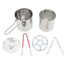 Small Deep Fryer Pot Stainless Steel Olecranon Type Diversion Japanese Style Oil Saving Small Port for Kitchen 5 Piece Set:Frying Pot +Strainer Basket+ Food Tong + Stove Ring+Lid