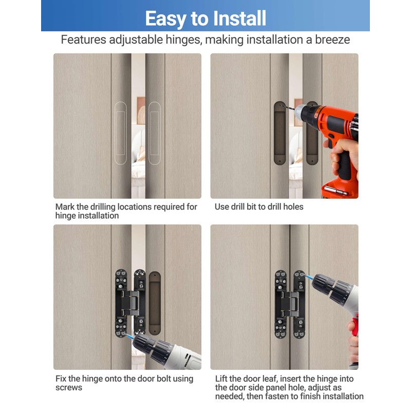 Upgraded Invisible Door Hinges (2 pcs) -6 Inch Black Hidden
