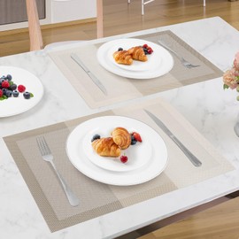 SueH Design Woven Place Mats Set of 8 Vinyl Heat Resistant Place Mats Anti-Fouling and Washable 45 cm x 30 cm, Multicoloured