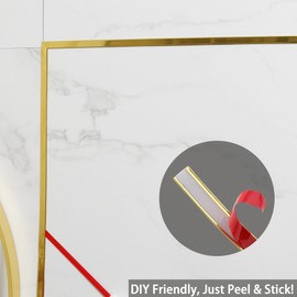 Hungbak Peel and Stick Wall Molding Trim, Flexible PVC Strip for Mirror, Cabinet, Tile Edge and DIY Home Decoration (Glossy Gold, 16.4 ft x 0.8 in)