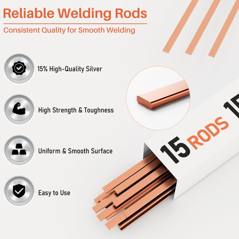 15PCS 15% Silver Brazing Rods AWS BCuP-5 Silver Phos Copper