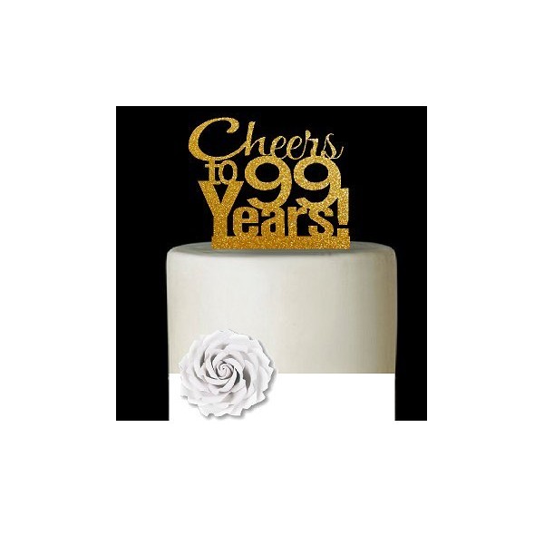 CakeSupplyShop Item#099CTA - 99th Birthday / Anniversary Cheers Super Gold Glitter Sparkle Elegant Cake Decoration Topper
