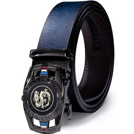 Barry.Wang Men's Leather Belt Black Ratchet Belt with 3 Automatic Buckles Adjustable Strap Business Gift Box, Dragon Blue