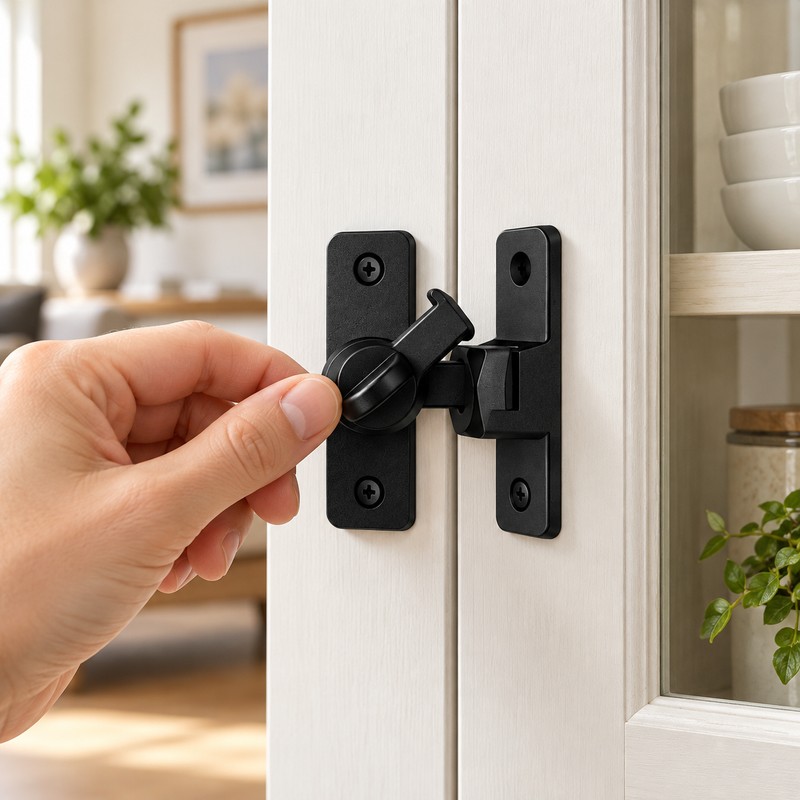4-Piece Door Latch Set with Screws – 90-Degree Sliding Hook