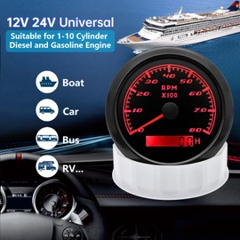 MAIMEIMI Tachometer Gauge 7 Color 0-8000 RPM Tacho Meter 85mm 3 3/8" for Auto Boat Marine Vehicle for 1-10 Cylinder Diesel and Gasoline Engine（Black）
