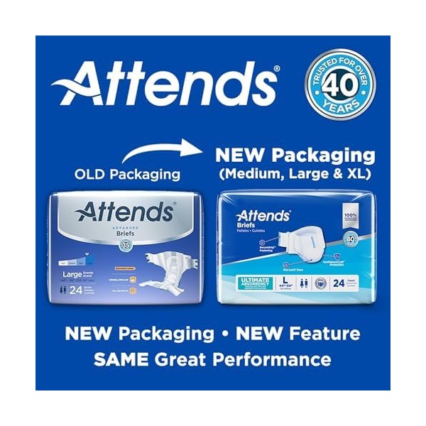 Attends Attends Adult Unisex Disposable Briefs, X-Large, 58"-63" Waist with
