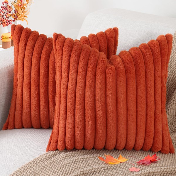 Pallene Faux Fur Plush Fall Throw Pillow Covers 20x20 Set