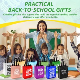 Sweetude 20 Pcs Back to School Gifts Bags Reusable with Handles First Day of School Glossy Reusable Goodie Treat Tote Bags Bulk for Teacher Students New Semester Classroom Party Supplies