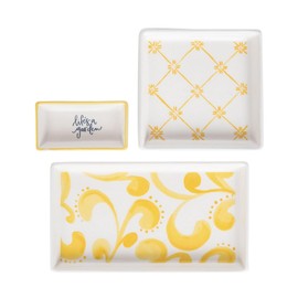 Transpac Decorative 8 x 2.5 Inch Ceramic Jewelry Small Items Keeper Trinket Tray Dish Yellow and White Life's A Garden