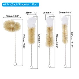 PATIKIL 7.5", 8.3", 9.8", 11.2" Straw Cleaner Brush Set, 1Set Stainless Steel Natural Pig Bristle Wool Tip Pipe Wire Cleaning Brush with Hook for Lab Glass Supplies Flask Tube Bottles