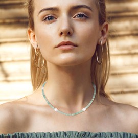 GAVU Women's Natural Stone Pearl Necklace with Natural Freshwater Pearls and Stainless Steel Clasp, Stone Pearl, Aventurine Pearl