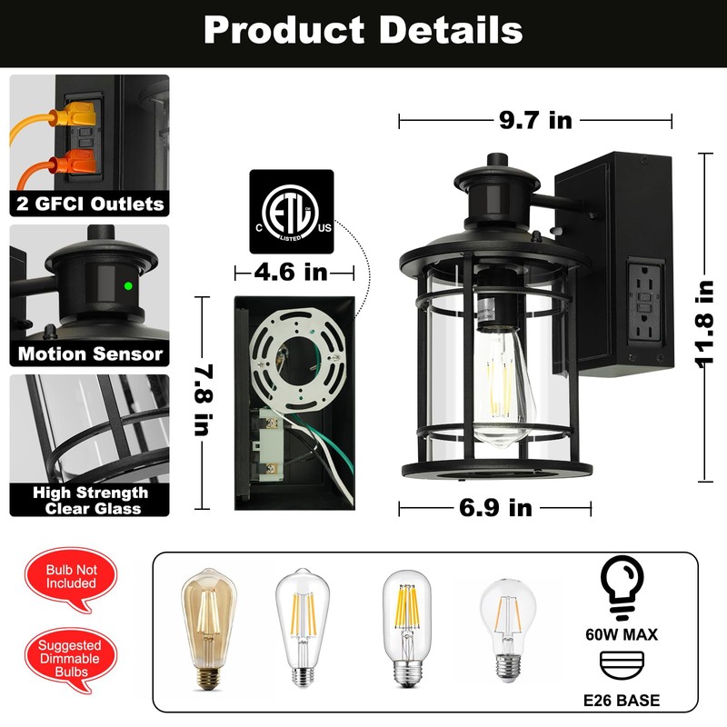 Outdoor Wall Light Fixtures, Dusk to Dawn Motion Sensor Outdoor