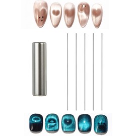 Samcos Heart Magnet Nail Magnet 1 Set Magnet x 1 Magnet + 5 Wire Nail Tools Multi-functional Strong Magnet UV Gel 3D Magnetic Stick Tool Self Home Salon Studio Nail Art Cat Eye Gel Magnetic Gel Fine