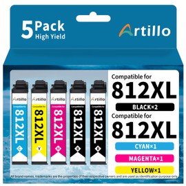 Remanufactured Ink Cartridge Replacement for Epson 812XL 812 T812XL Ink Cartridges for Epson Workforce Pro WF-7840 WF-7820 WF-7310 EC-C7000 Printer (2Black 1Cyan 1Magenta 1Yellow, 5 Pack)