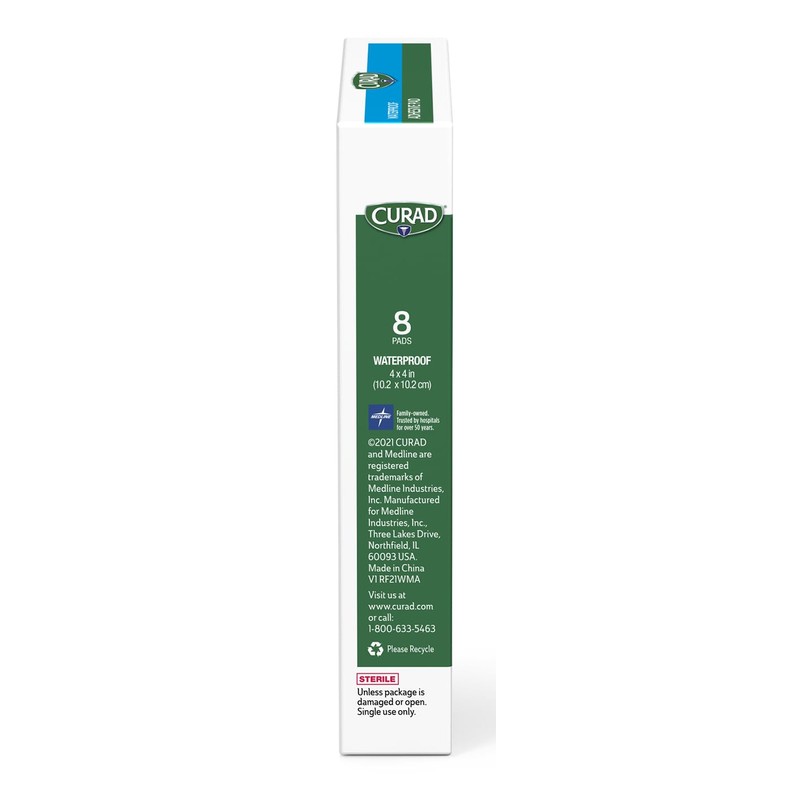 CURAD White Waterproof Adhesive Pads, 4 x 4 inches, 4